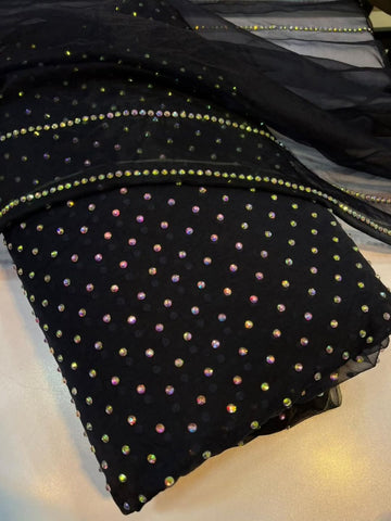 Fabric Organza Chiffon Or Pure Original Muilti Stone Work