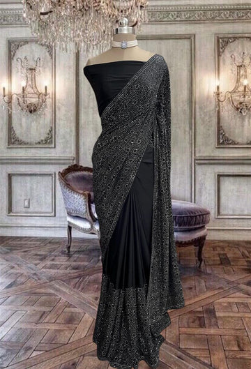 Blue Fabric Silk,Sheesha Or Chiffon Me Fully Stone Work
