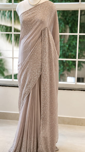 Fabric Moonlight Stiched Saree With Pearl Work